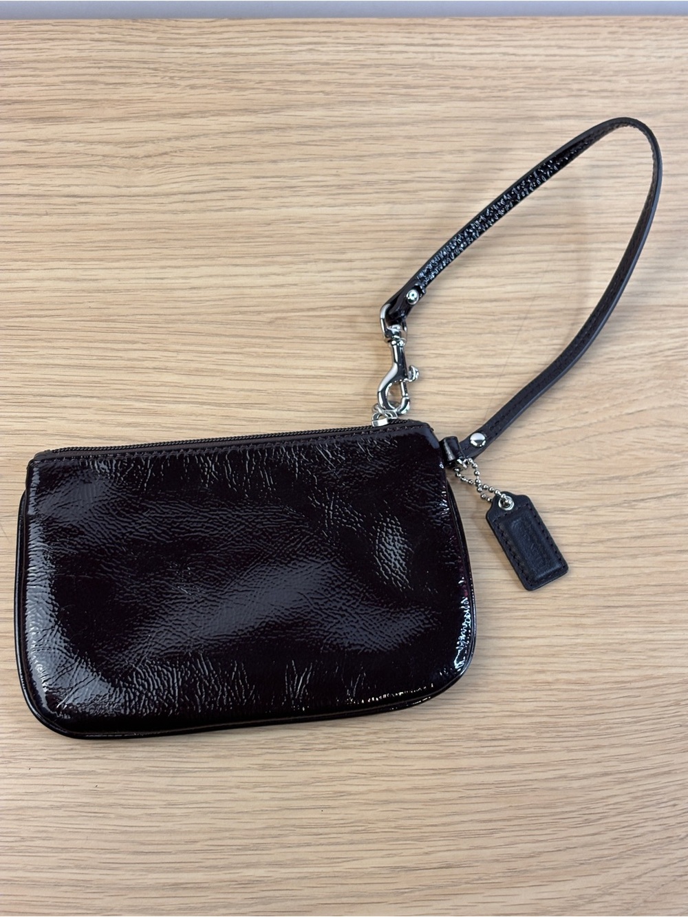 Coach Small Dark Brown Patent Leather Wristlet - Picture 2 of 9